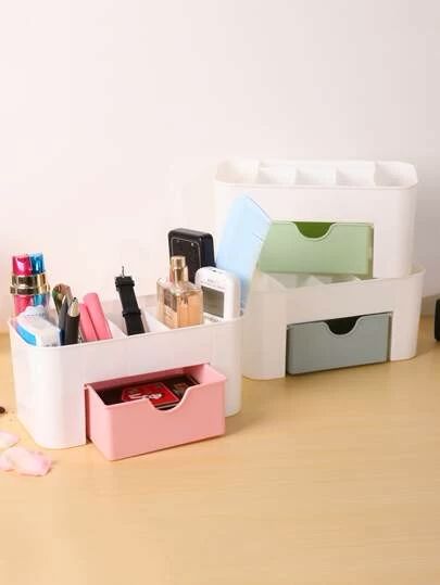 Plastic Cosmetic Storage Box & Desk Organizer with Drawer