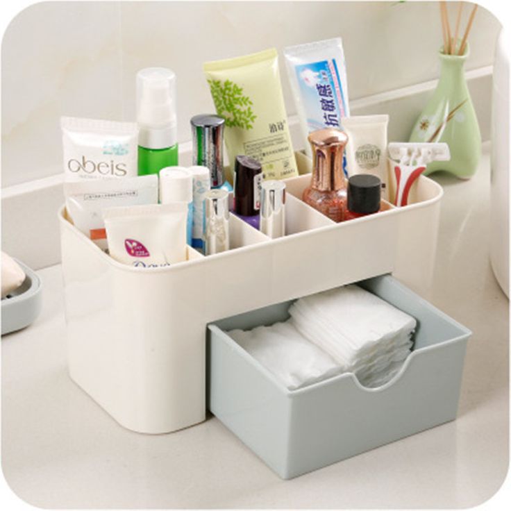 Plastic Cosmetic Storage Box & Desk Organizer with Drawer