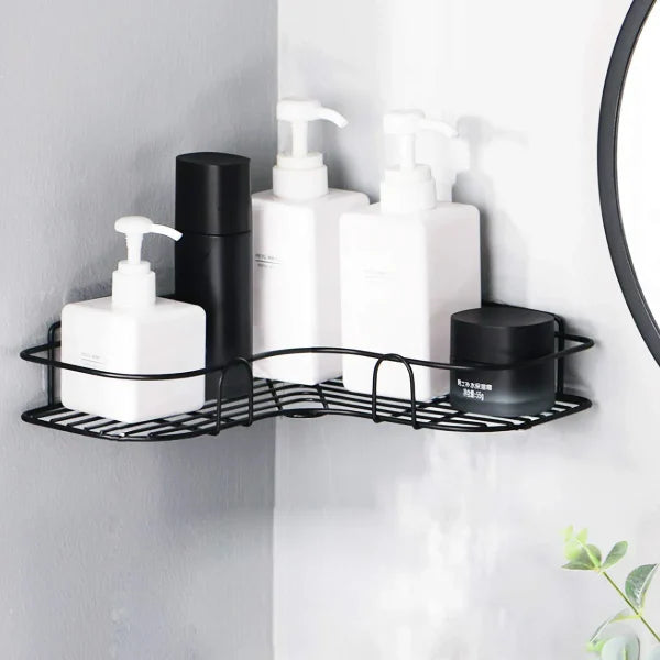 Wall Corner Metal Rack with/without 2 Self-Adhesive Screws | Shelf Organizer