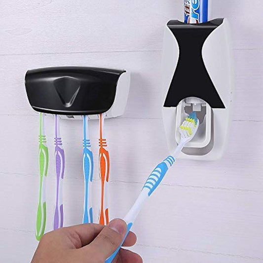 Automatic Toothpaste Dispenser & Wall-Mounted Toothbrush Holder Set