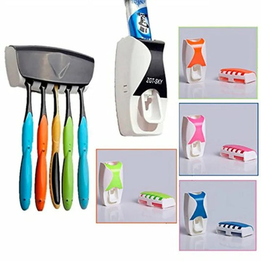 Automatic Toothpaste Dispenser & Wall-Mounted Toothbrush Holder Set