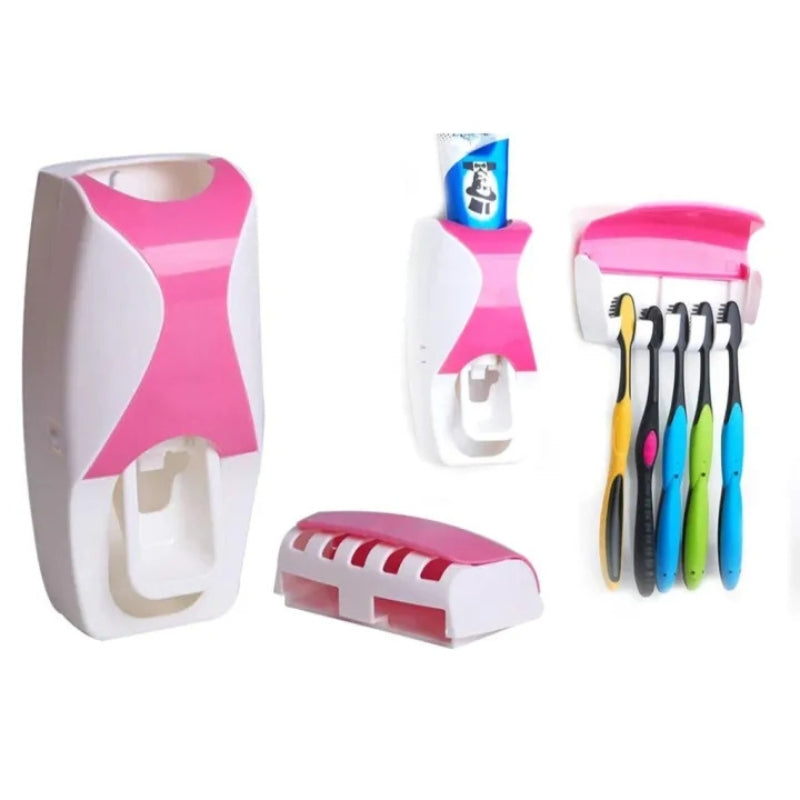 Automatic Toothpaste Dispenser & Wall-Mounted Toothbrush Holder Set