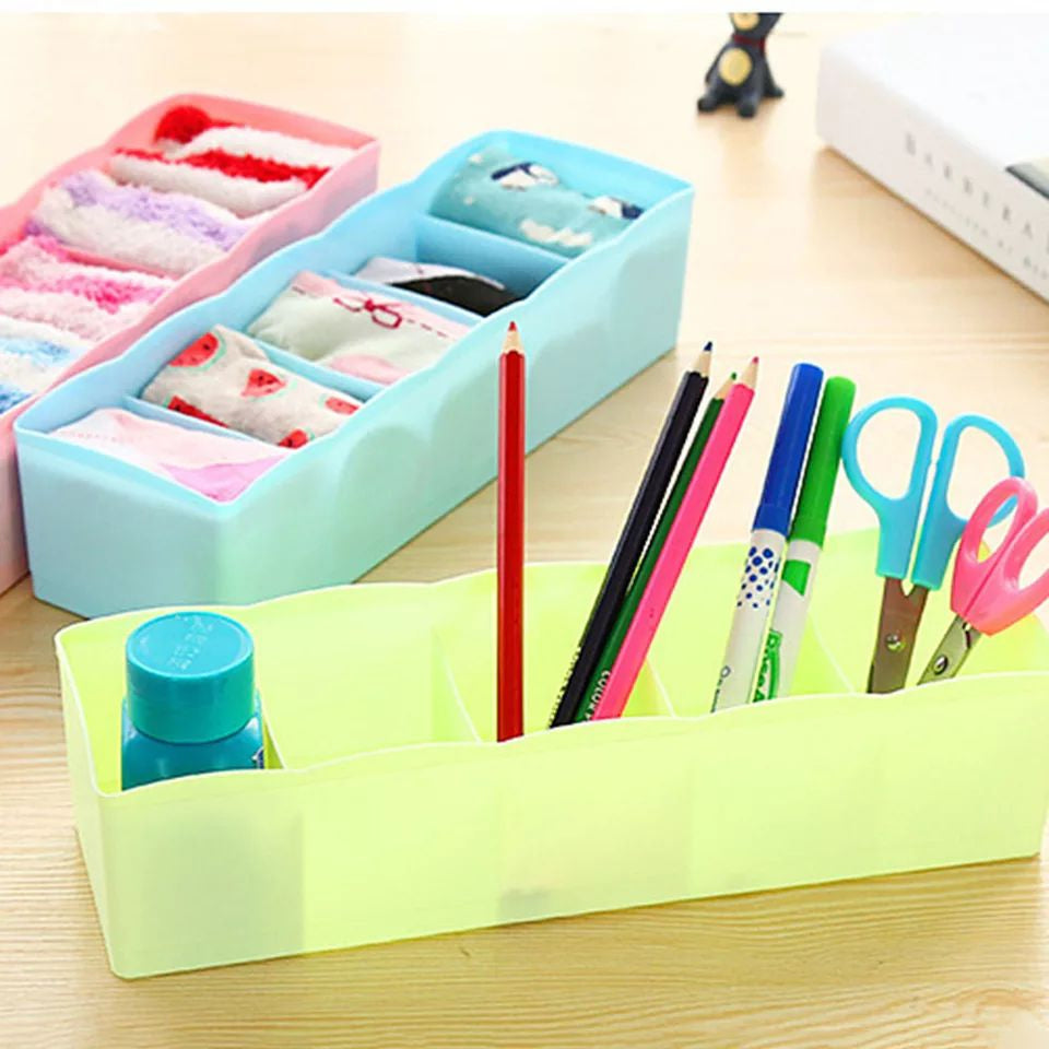 3pcs 5-Grid Plastic Multi-Purpose Drawer Divider Storage Box