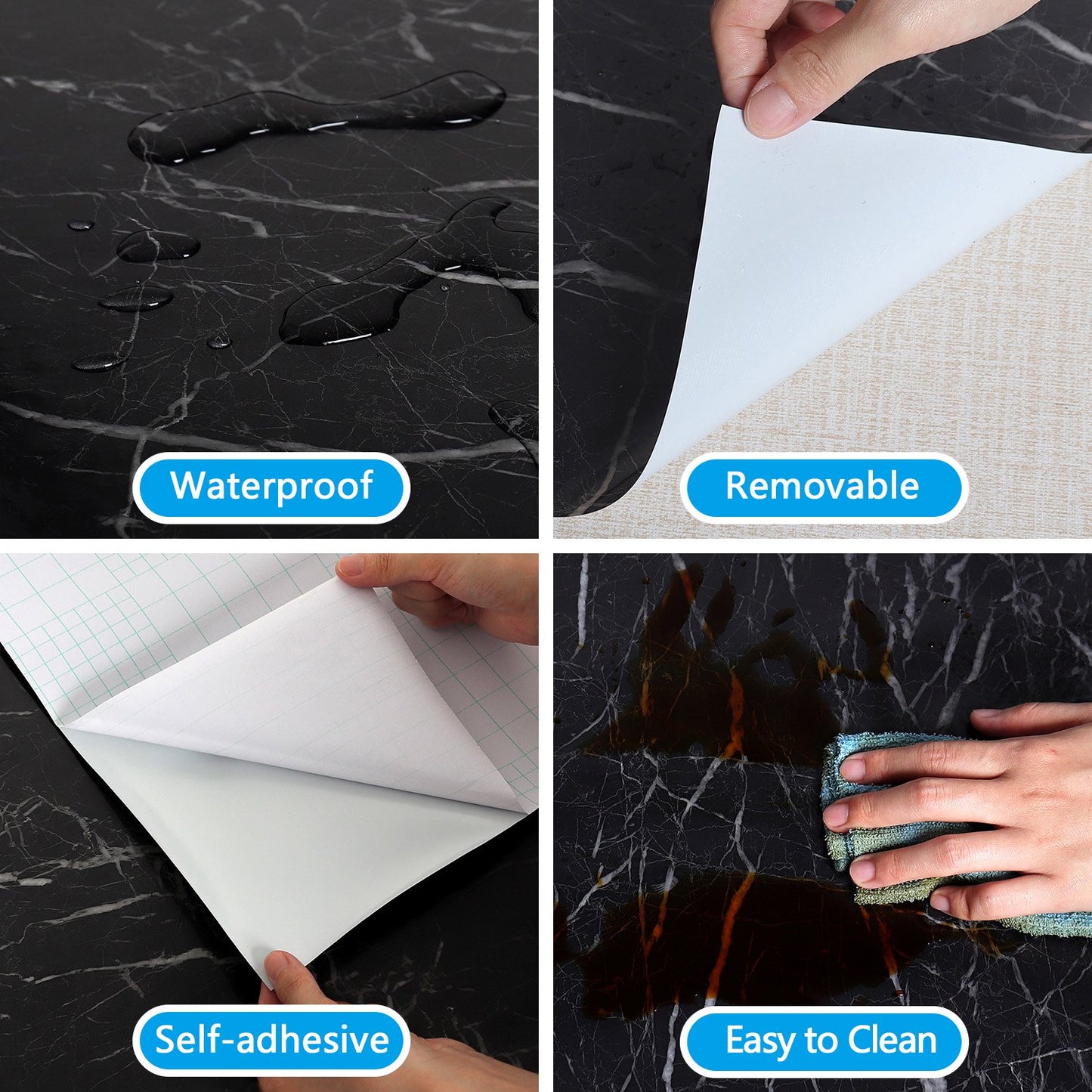 Black Waterproof Marble Self-Adhesive Sheet | 60x200 cm