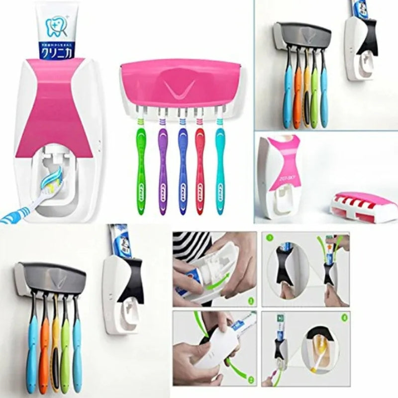 Automatic Toothpaste Dispenser & Wall-Mounted Toothbrush Holder Set