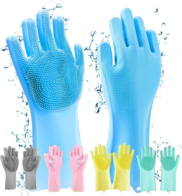 Reusable Long Silicone Cleaning Gloves with Scrubbers