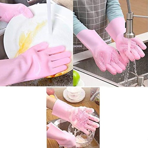 Reusable Long Silicone Cleaning Gloves with Scrubbers