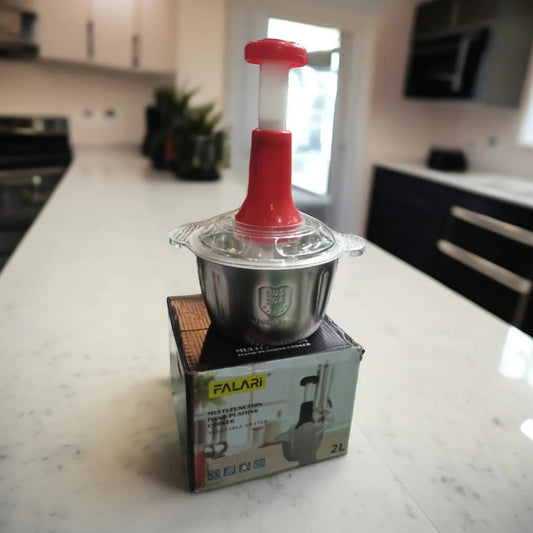 FALARI 2L Manual Hand Push Chopper with Stainless Steel Bowl