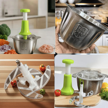 FALARI 2L Manual Hand Push Chopper with Stainless Steel Bowl
