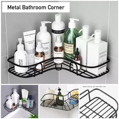 Wall Corner Metal Rack with/without 2 Self-Adhesive Screws | Shelf Organizer