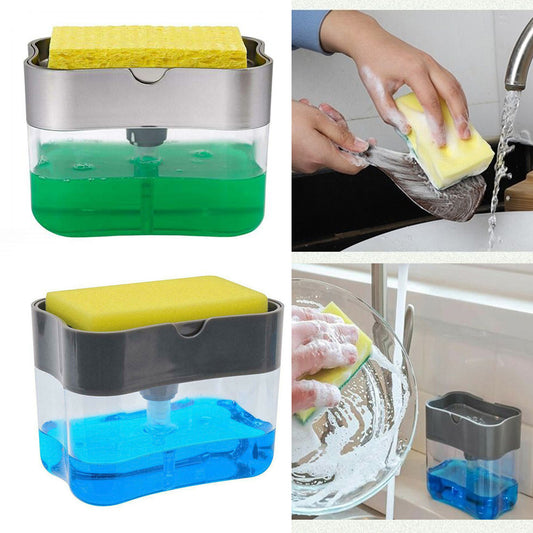 2-in-1 Soap Dispenser Pump with Sponge Holder for Kitchen Sink for Easy Dishwashing