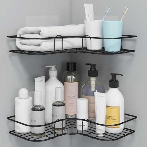 Wall Corner Metal Rack with/without 2 Self-Adhesive Screws | Shelf Organizer