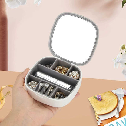 Mini Jewelry Box & Necklace Organizer with Mirror for Travel