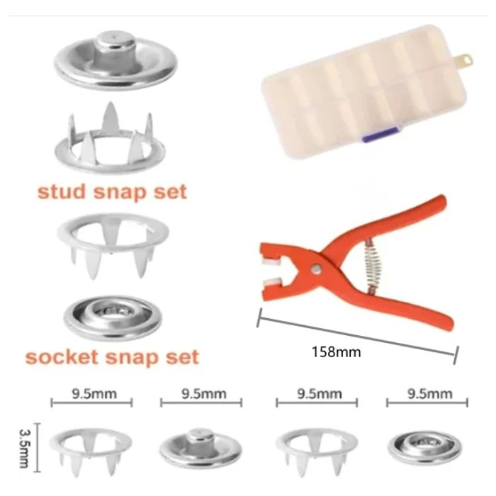 Tich Button Machine Plier with 25 Plastic Snap Buttons | DIY Sewing & Craft Tool