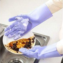 Reusable Long Silicone Cleaning Gloves with Scrubbers