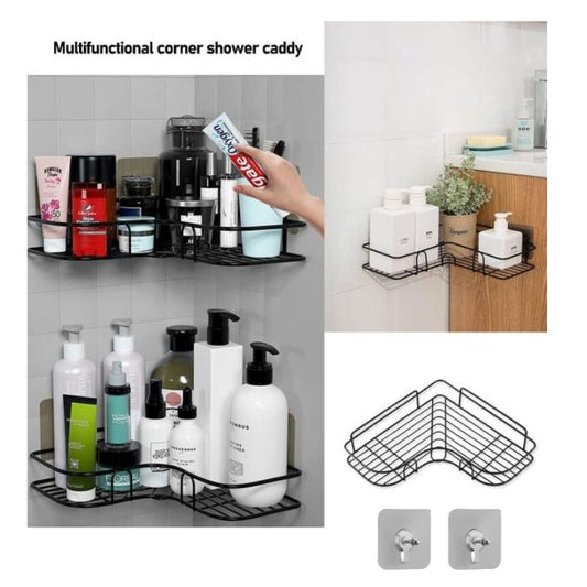 Wall Corner Metal Rack with/without 2 Self-Adhesive Screws | Shelf Organizer