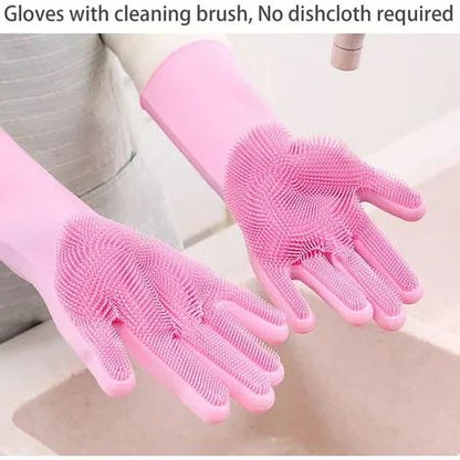 Reusable Long Silicone Cleaning Gloves with Scrubbers