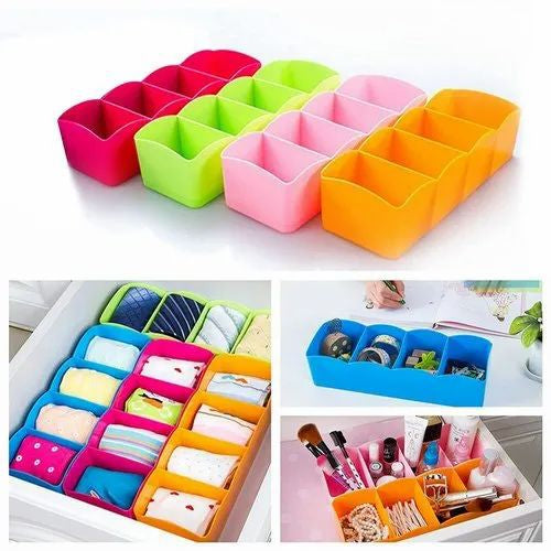 3pcs 5-Grid Plastic Multi-Purpose Drawer Divider Storage Box
