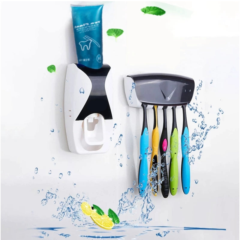 Automatic Toothpaste Dispenser & Wall-Mounted Toothbrush Holder Set