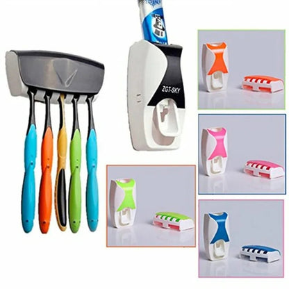 Automatic Toothpaste Dispenser & Wall-Mounted Toothbrush Holder Set