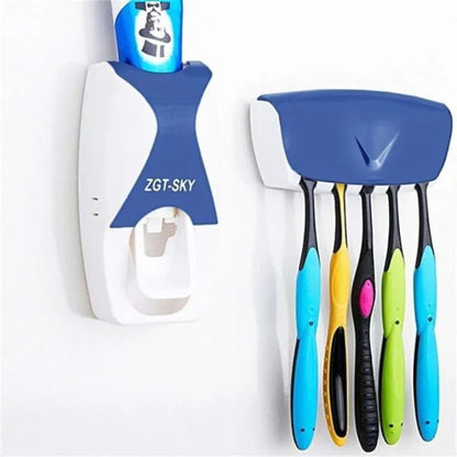 Automatic Toothpaste Dispenser & Wall-Mounted Toothbrush Holder Set