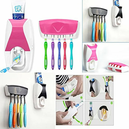 Automatic Toothpaste Dispenser & Wall-Mounted Toothbrush Holder Set