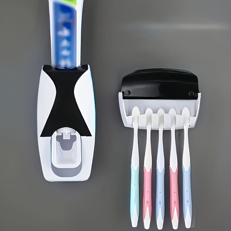 Automatic Toothpaste Dispenser & Wall-Mounted Toothbrush Holder Set