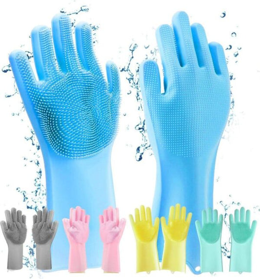 Reusable Long Silicone Cleaning Gloves with Scrubbers
